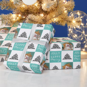 Süße Katze Haustier Typografie Weihnachtsbaum Foto Geschenkpapier