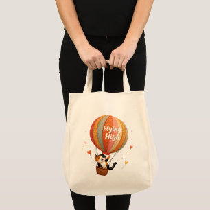 Süße Katze Heißluftballon Whimsical Art Tragetasche