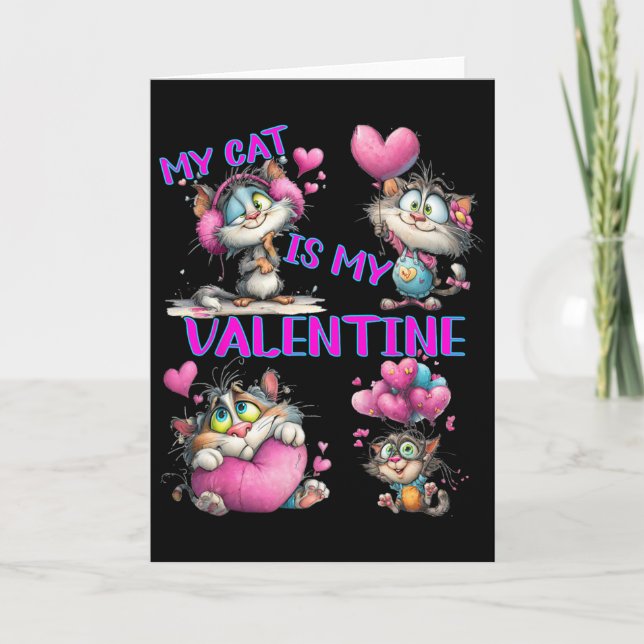 Süße Katze Herz Lloon Valentinstag  Karte (Vorderseite)