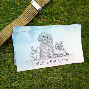 Süße Katze, Hund und Kaninchen Illustration Visitenkarte