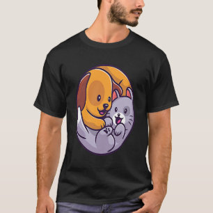 Süße Katze Hund Yin Yang T-Shirt