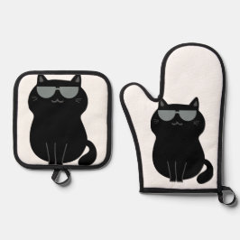 Süße Katze - Ich leite dieses Haus jetzt!  Ofenhandschuh & Topflappen-Set