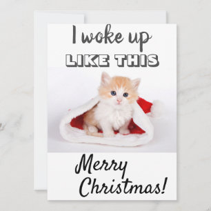 Süße Katze Ich wachte auf...Rotes Foto Feiertagskarte