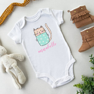 Süße Katze Illustration Baby Mädchen Name Strampler
