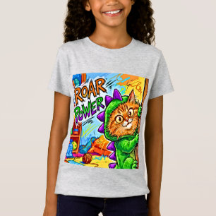 Süße Katze im Dino-Kostüm Brüllkraft Kinder T-Shirt