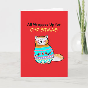 Süße Katze im Weihnachtspullover Karte