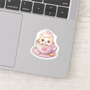 Süße Katze in der Kaffeetasse Kawaii Aufkleber