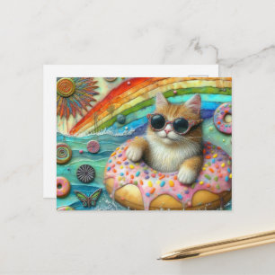 Süße Katze in einem Donut am See Postkarte