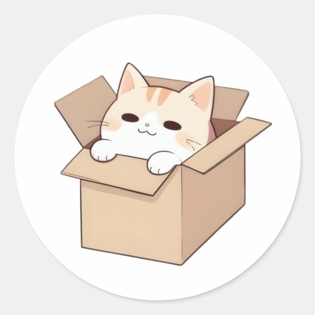 Süße Katze in einer Box Kawaii Sticker Design (Vorderseite)