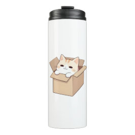 Süße Katze in einer Box Kawaii Sticker Design Thermosbecher