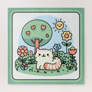 Süße Katze in einer Garten-Kritzelkunst Puzzle