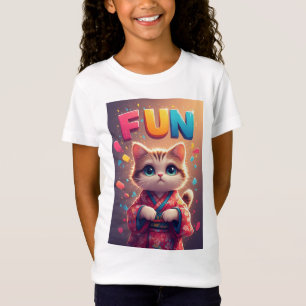 Süße Katze in floralem Kimono feiert Mode T-Shirt