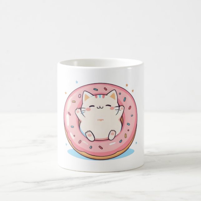 Süße Katze in Kawaii-Donut-Design Kaffeetasse (Mittel)