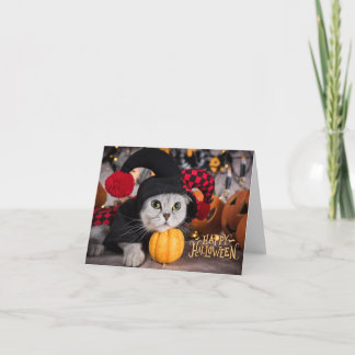 Süße Katze in lustigem Halloween-Kostüm Karte