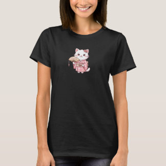 Süße Katze in rosa Kimono mit Sakura-Faltfächer T-Shirt