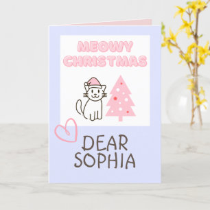 Süße Katze in Santa-Mütze & Baum Frohe Weihnachten Karte