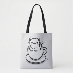 Süße Katze in Teetasse Einkaufstasche