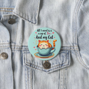 Süße Katze in Teetasse Kawaii Gemütliche Kunst Button