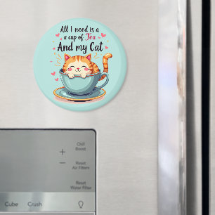 Süße Katze in Teetasse Kawaii Gemütliche Kunst Magnet