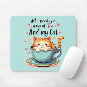 Süße Katze in Teetasse Kawaii Gemütliche Kunst Mousepad