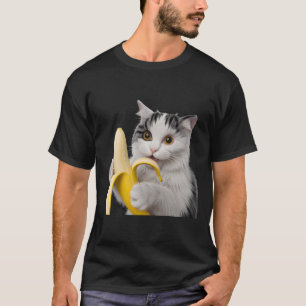 Süße Katze isst Banane Lustige Tierkunst Aufkleber T-Shirt