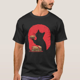 Süße Katze isst Pfannkuchen Lustiges Frühstück Kät T-Shirt