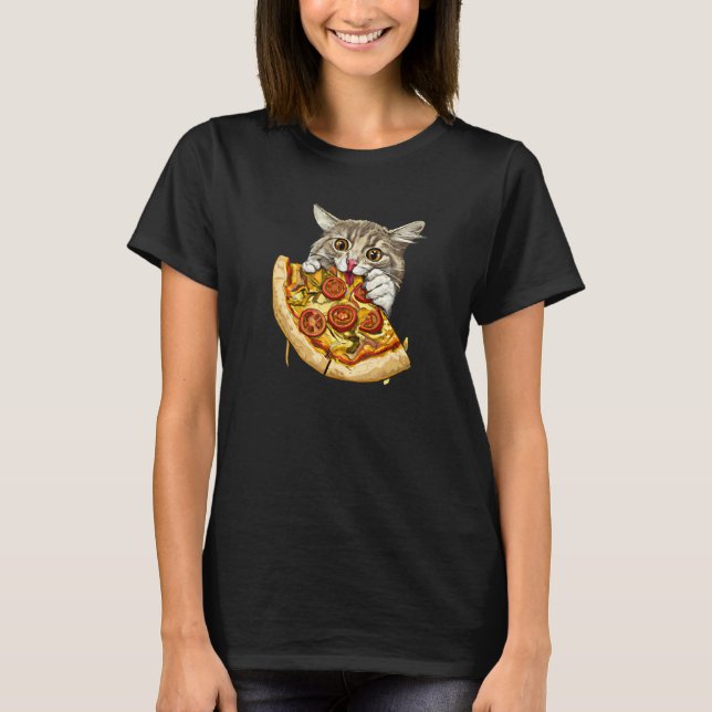 Süße Katze isst Pizza T-Shirt (Vorderseite)