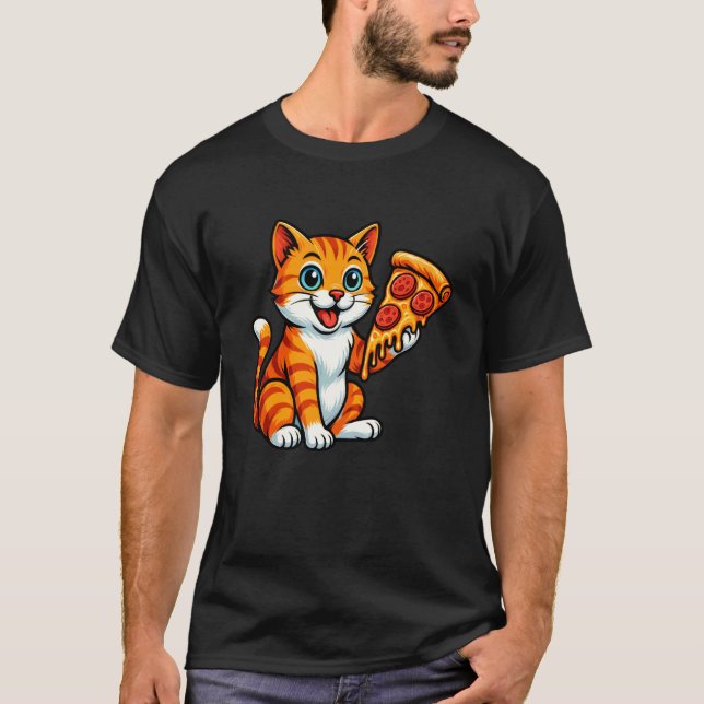 Süße Katze isst Pizza T-Shirt (Vorderseite)