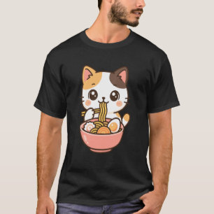 Süße Katze isst Ramen Kawaii Food Lover T-Shirt