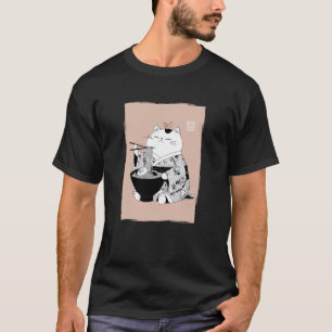 Süße Katze isst Ramen-Nudel japanische Anime-Kunst T-Shirt