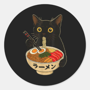 Süße Katze isst Ramen-Nudeln Lustiges Anime-Gesche Runder Aufkleber