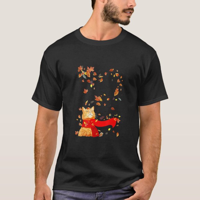 Süße Katze Kätzchen Herbstblätter Herbstsaison T-Shirt (Vorderseite)