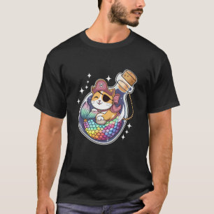Süße Katze Kätzchen Meerjungfrau Pirat Halloween-P T-Shirt