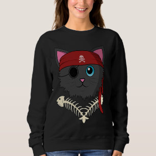 Süße Katze Kätzchen Pirat Fisch Knochen Halloween Sweatshirt
