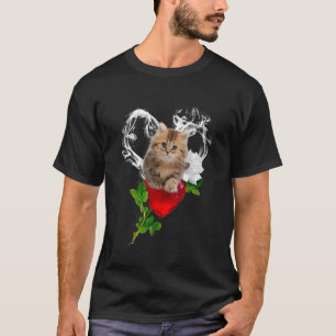 Süße Katze Kätzchen Rose Blume Rauchendes Herz Ede T-Shirt