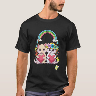 Süße Katze Kätzchen Valentinstag Kinder Herz Retro T-Shirt