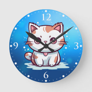 Süße Katze Kawaii Stil Clipart Runde Wanduhr