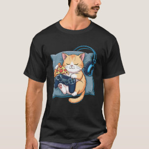 Süße Katze Kitty Gamer Pizza Witz Videospielsteuer T-Shirt