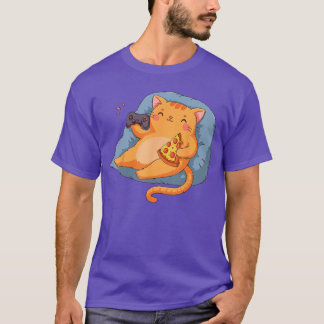 Süße Katze Kitty Gamer Pizza Witz Videospielsteuer T-Shirt