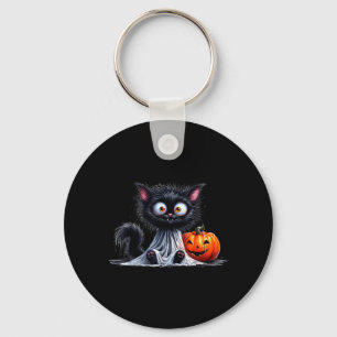 Süße Katze Kitty Geist Halloween Schwarzer Kürbis Schlüsselanhänger
