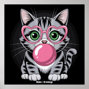 Süße Katze Kitty isst Kaugummi und macht lustige B Poster