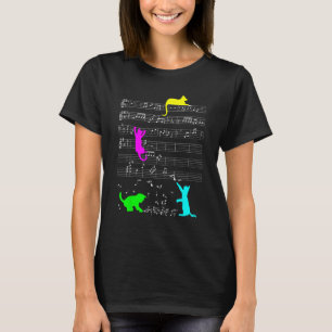 Süße Katze Kitty Noten Bunte Musiker Clef  T-Shirt