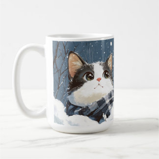Süße Katze kuscheliger Winterschnee Kaffeetasse