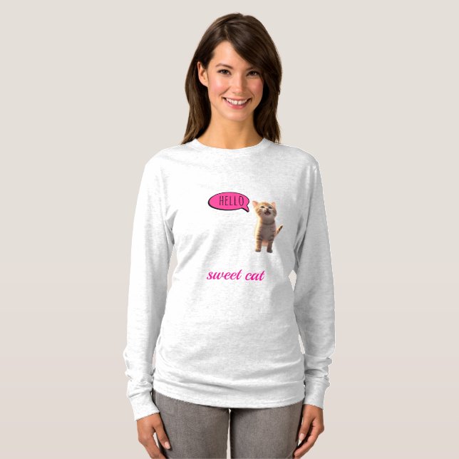  Süße Katze Langarmshirt T-Shirt (Vorne ganz)