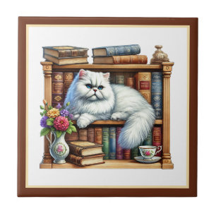 Süße Katze Lesekojen Bibliothek Bücherliebhaber Fliese