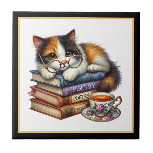Süße Katze Lesekojen Bibliothek Bücherliebhaber Fliese