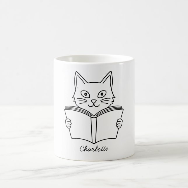 Süße Katze liest Buch  Kaffeetasse (Mittel)