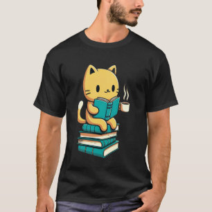 Süße Katze liest ein Buch und trinkt Kaffee Grafik T-Shirt