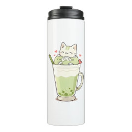 Süße Katze Matcha Boba Getränk Kawaii Design Thermosbecher