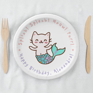 Süße Katze Meerjungfrau Mädchen Geburtstag Meowmai Pappteller